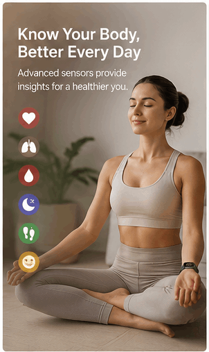 Health Watch Pro on-wrist showing wellness metrics